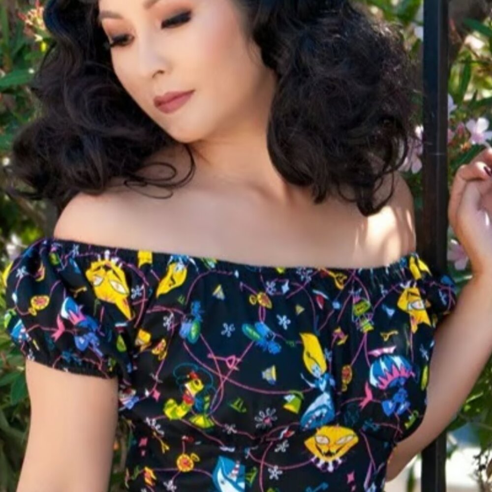 Pinup girl clothing Alice in wonderland peasant top